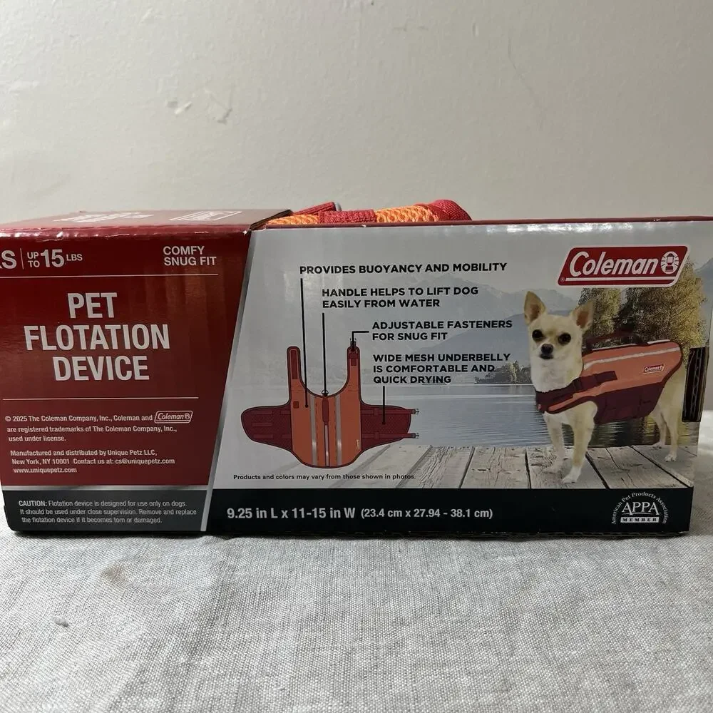 Coleman Dog Life Jacket Vest for‎ Flotation for Pool Boat Beach Lake Orange XS